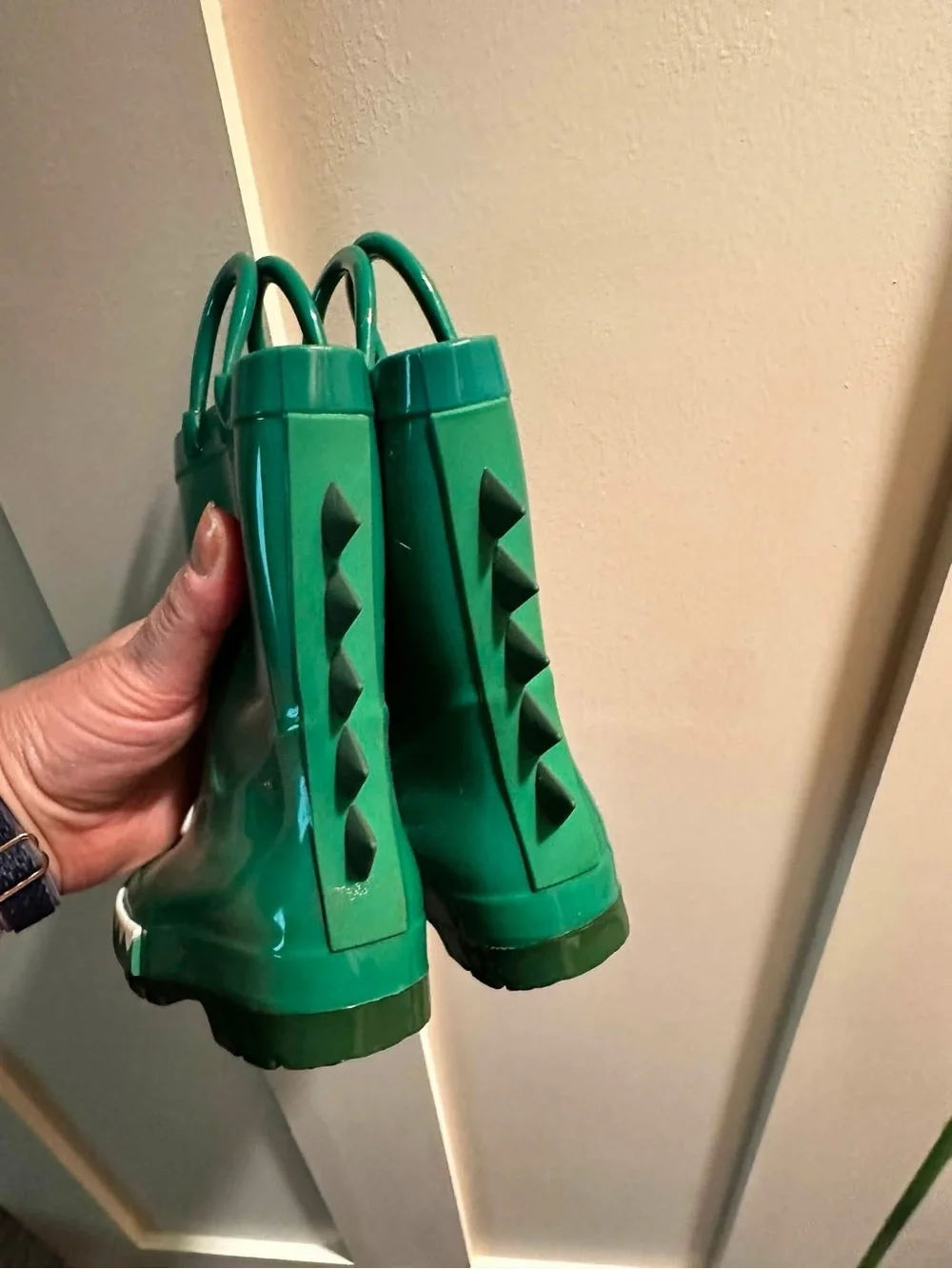 Old Navy Green Dino Rain Boots with Handles